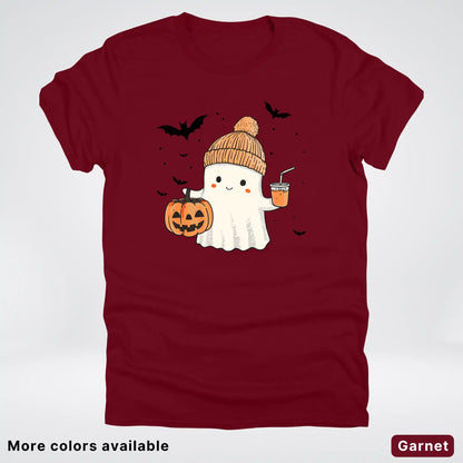 Cute Fall Ghost with Pumpkin And Bats T-Shirt