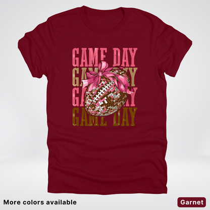Game Day Pink Coquette Disco Football - T-Shirt