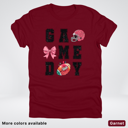 Game Day Pink Helmet Football & Bow - T-Shirt