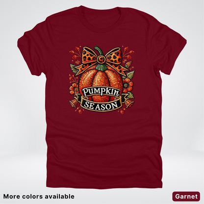 Pumpkin Season Leopard Print Bow Fall Autumn  - T-Shirts
