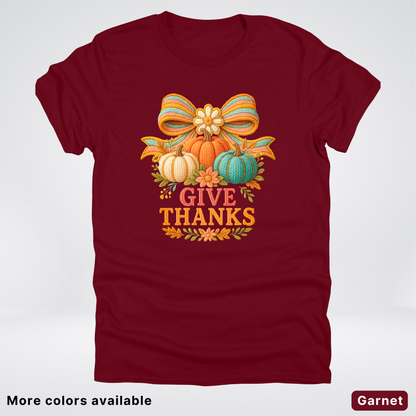 Give Thanks Crochet Thanksgiving Fall Pumpkin - T-Shirts
