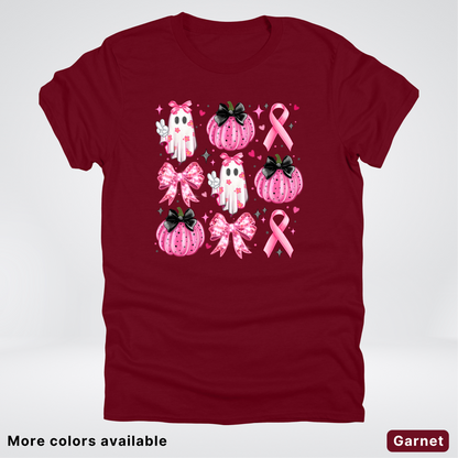 Ghost & Pink Out Pumpkins Coquette Cute Ghost Disco Bow - T-Shirt