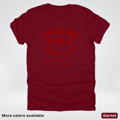 Baseline Social Club Softball – Maroon Design - T-Shirt