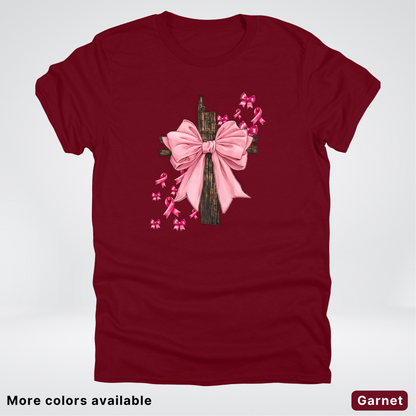 Pink Out Coquette Wooden Cross - T-Shirt