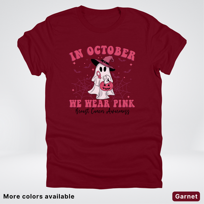 In October We Wear Pink Trick or Treating Ghost Witch - T-Shirt