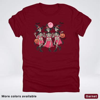 Skeleton Pink Out Witches Dancing Halloween - T-Shirt