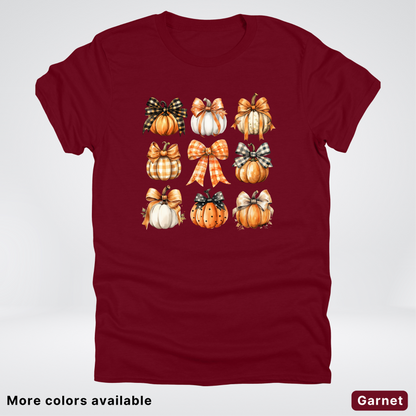 Flannel Bows & Pumpkin Coquette Fall Autumn - T-Shirt