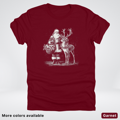 Vintage Santa and Reindeer - T-Shirt