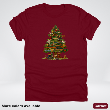 Woodland Critters Christmas Tree Hook Yard Faux - T-Shirt