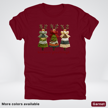 Season Greetings Reindeer Trees Hook Yard Faux - T-Shirt