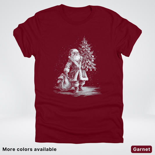 Vintage Santa with Christmas Tree - T-Shirt