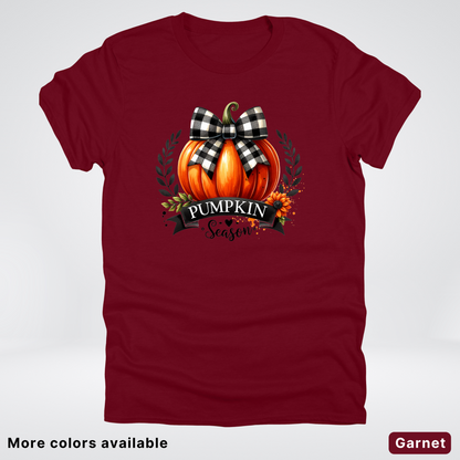 Pumpkin Season Black Plaid Bow - T-Shirt