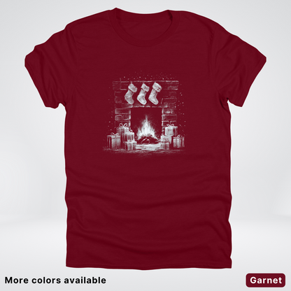 Vintage Christmas Fireplace Scene - T-Shirt