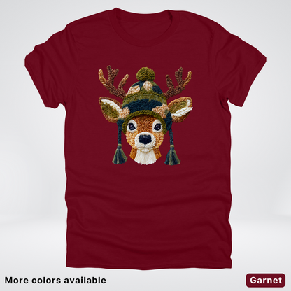 Cozy Winter Reindeer Hook Yard Faux Texture - T-Shirt