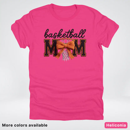 Basketball Mom – Faux Crochet Bow Basketball Graphic T-Shirt