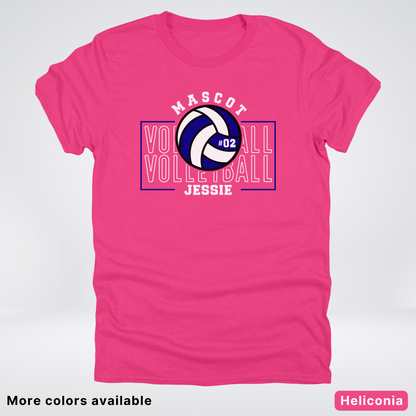 Custom Mascot, Number, & Name – Navy - Volleyball Design 13 T-Shirt