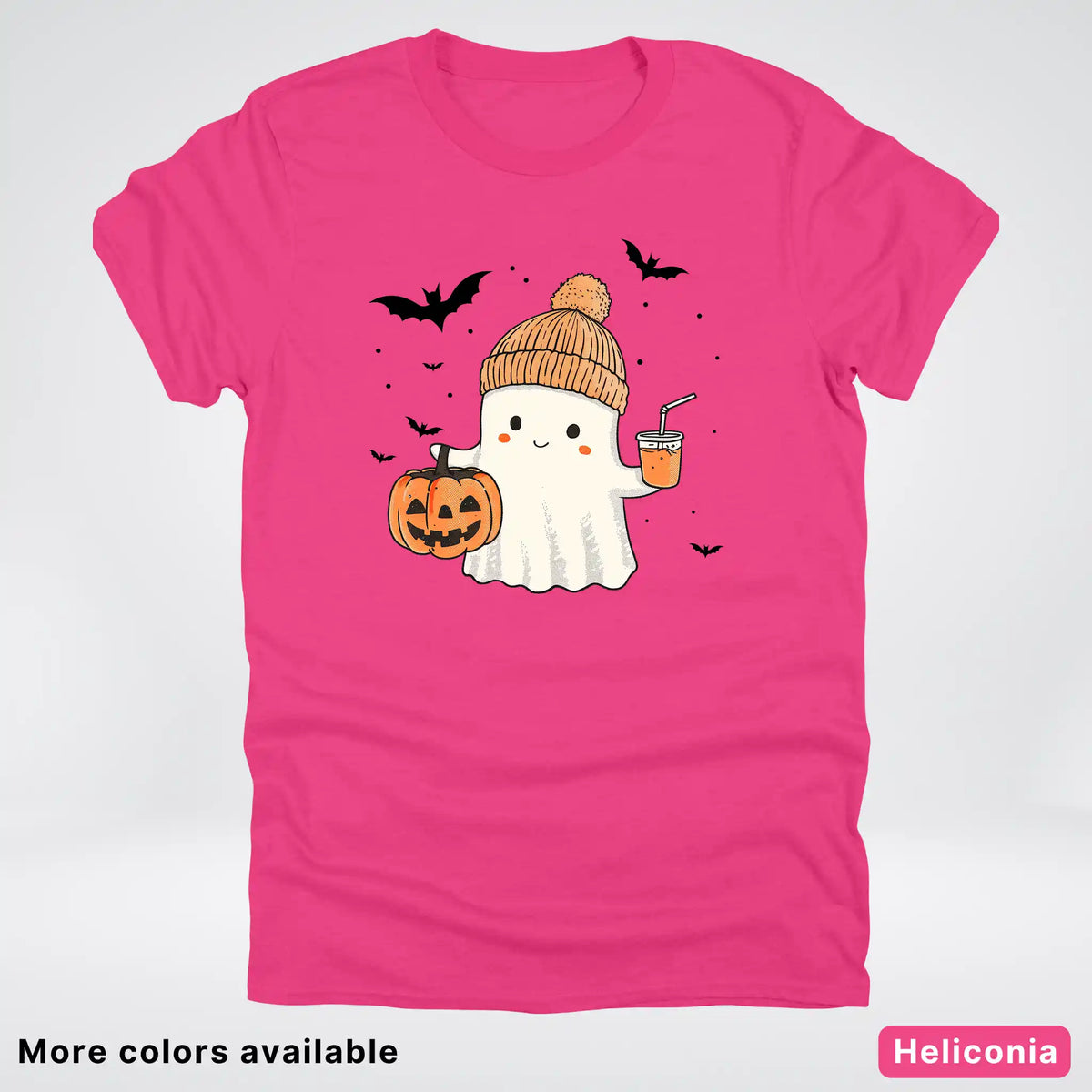 Cute Fall Ghost with Pumpkin And Bats T-Shirt