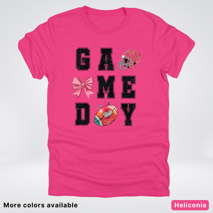 Game Day Pink Helmet Football & Bow - T-Shirt