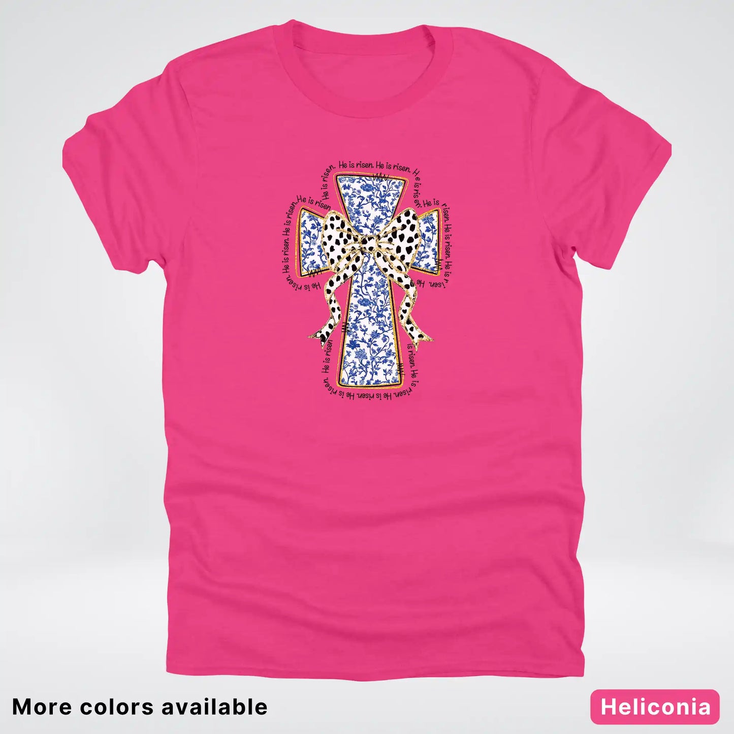He Is Risen Cross – Blue Toile Easter Faith Graphic - T-Shirt