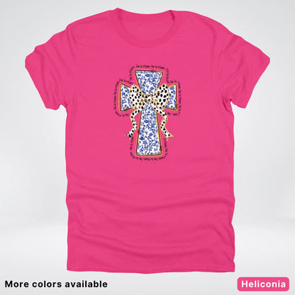 He Is Risen Cross – Blue Toile Easter Faith Graphic - T-Shirt