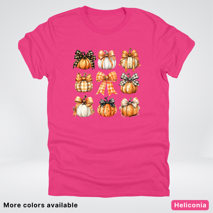 Flannel Bows & Pumpkin Coquette Fall Autumn - T-Shirt