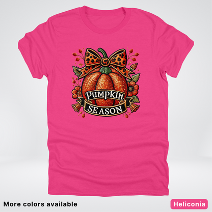 Pumpkin Season Leopard Print Bow Fall Autumn  - T-Shirts