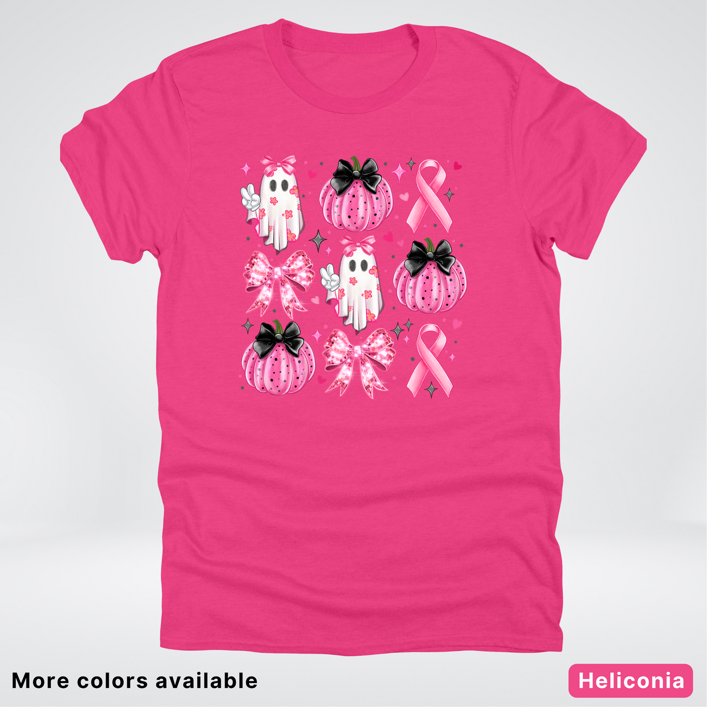 Ghost & Pink Out Pumpkins Coquette Cute Ghost Disco Bow - T-Shirt