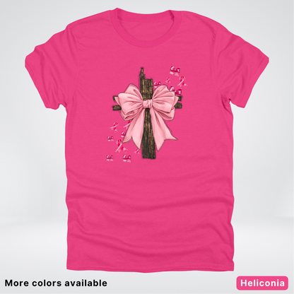 Pink Out Coquette Wooden Cross - T-Shirt