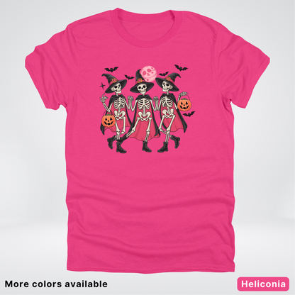 Skeleton Pink Out Witches Dancing Halloween - T-Shirt