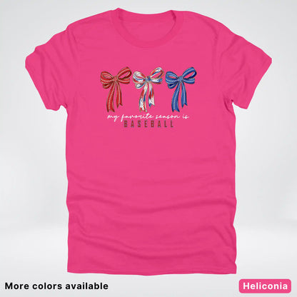 My Favorite Season Is Baseball – Red White Blue Bow Graphic T-Shirt