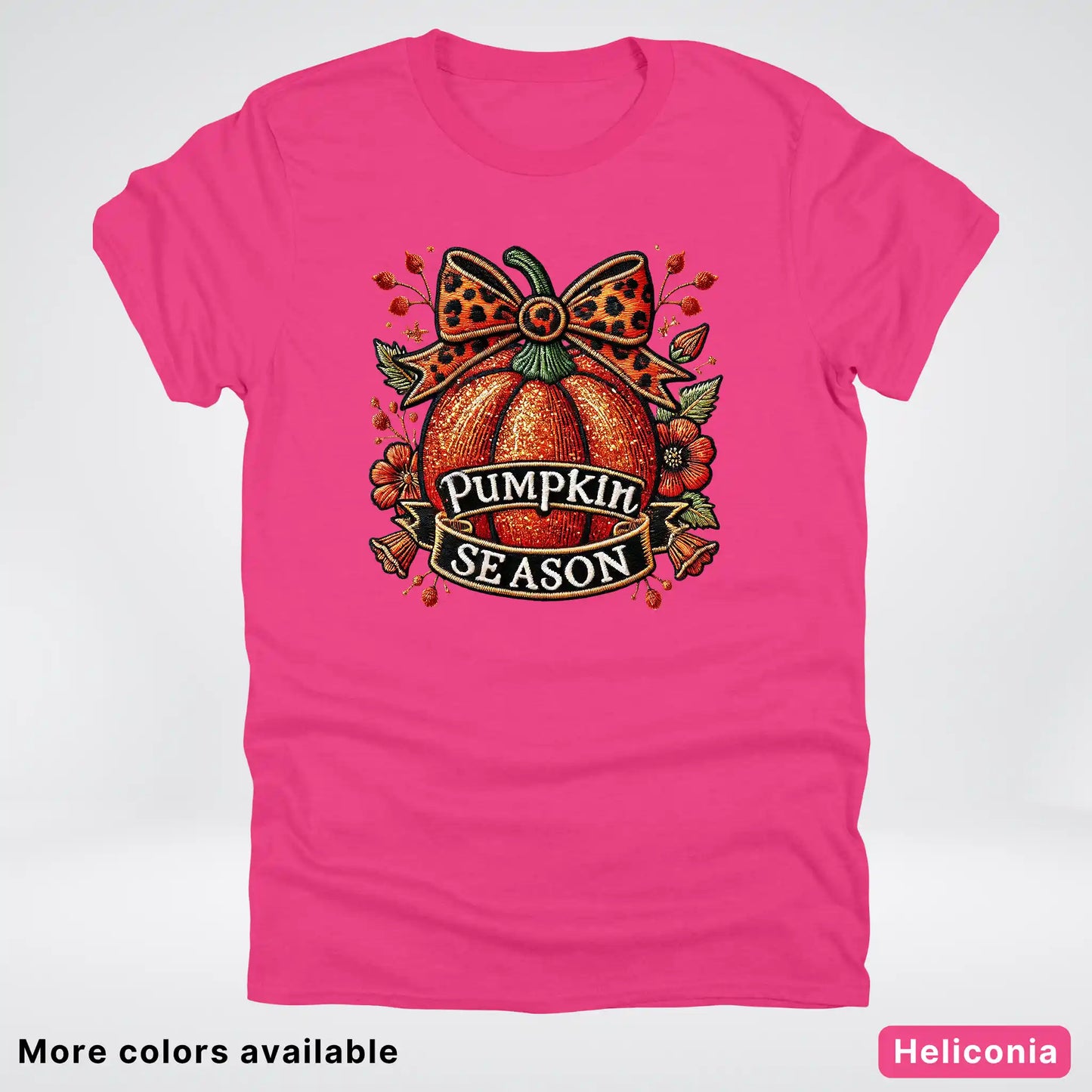 Pumpkin Season Leopard Print Bow Fall Autumn  - T-Shirts