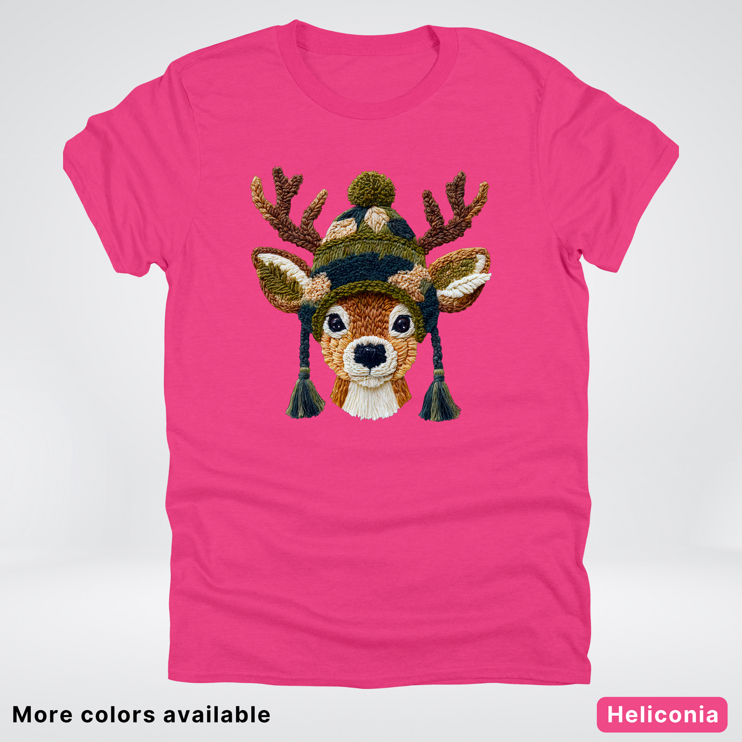 Cozy Winter Reindeer Hook Yard Faux Texture - T-Shirt