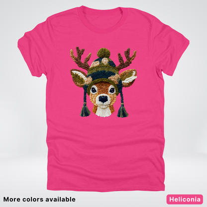 Cozy Winter Reindeer Hook Yard Faux Texture - T-Shirt
