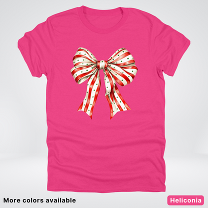 Peppermint Stripe Christmas Bow - T-Shirt