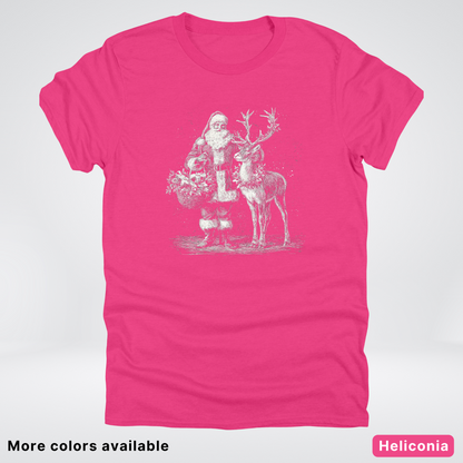 Vintage Santa and Reindeer - T-Shirt