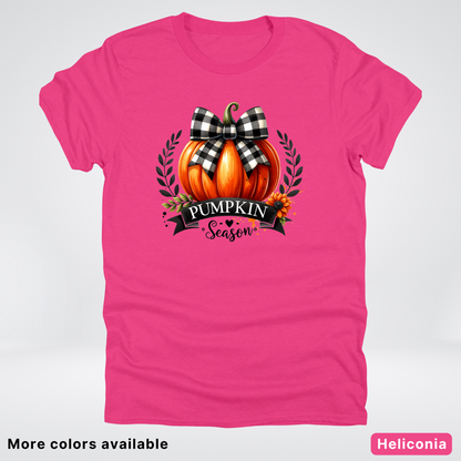 Pumpkin Season Black Plaid Bow - T-Shirt