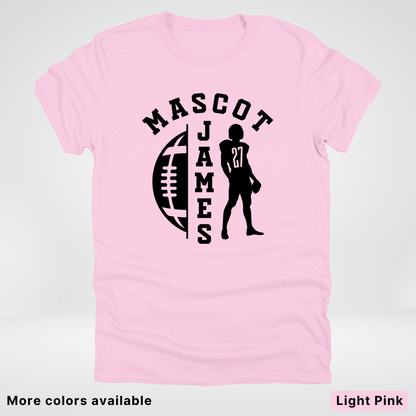 Custom Mascot, Number, & Name - Black - Football Design 31 T-Shirt