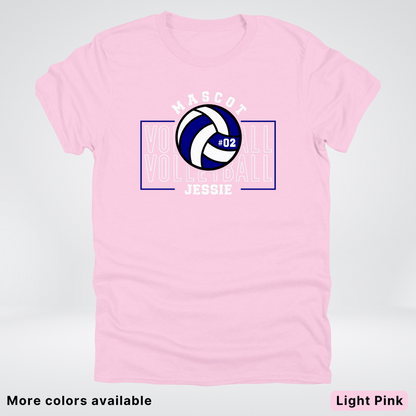 Custom Mascot, Number, & Name – Navy - Volleyball Design 13 T-Shirt