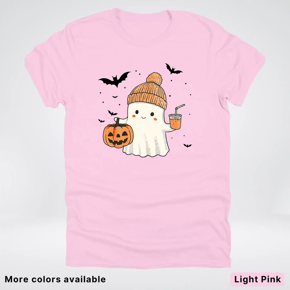 Cute Fall Ghost with Pumpkin And Bats T-Shirt