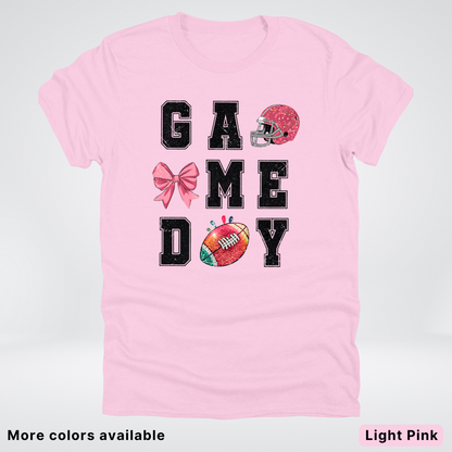Game Day Pink Helmet Football & Bow - T-Shirt