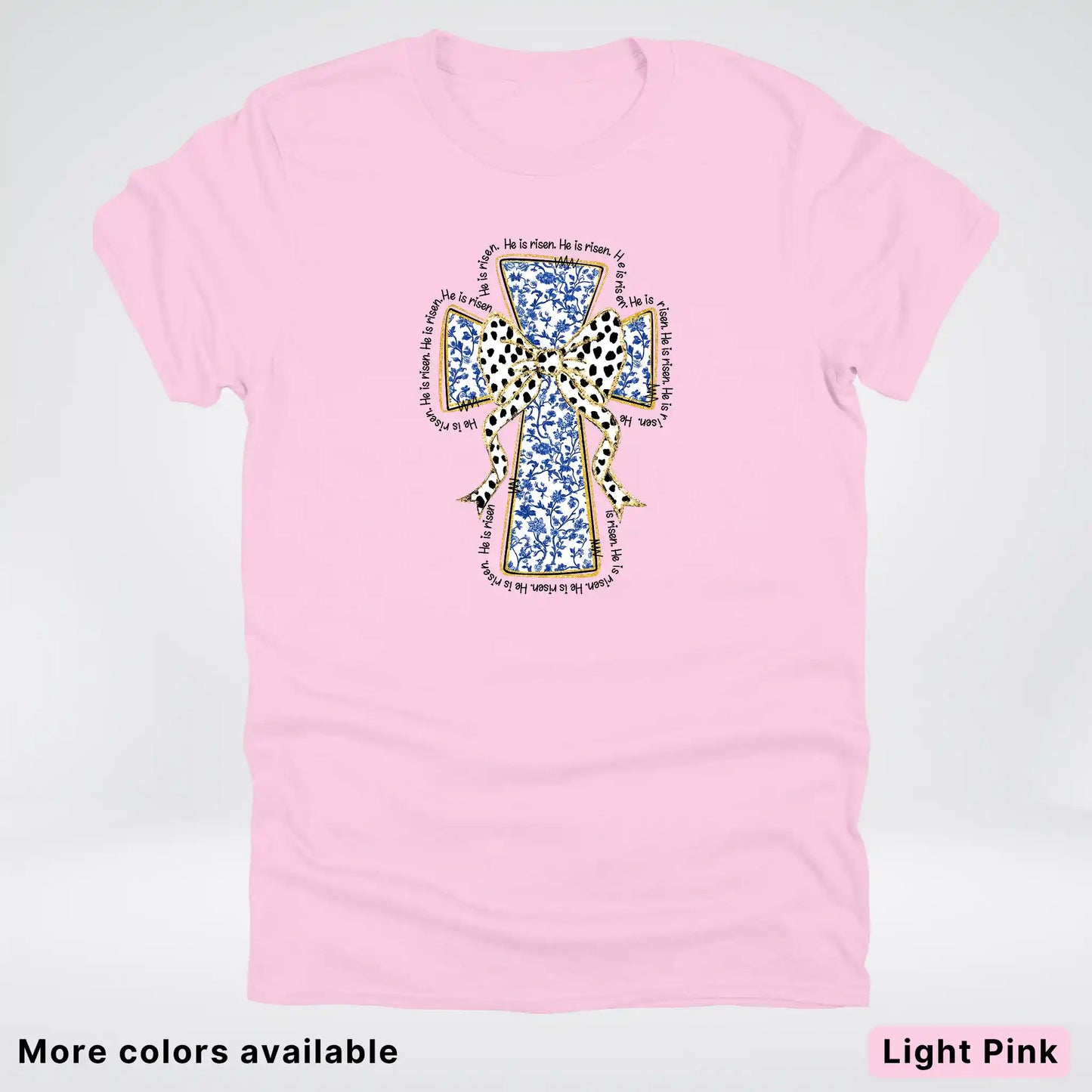 He Is Risen Cross – Blue Toile Easter Faith Graphic - T-Shirt