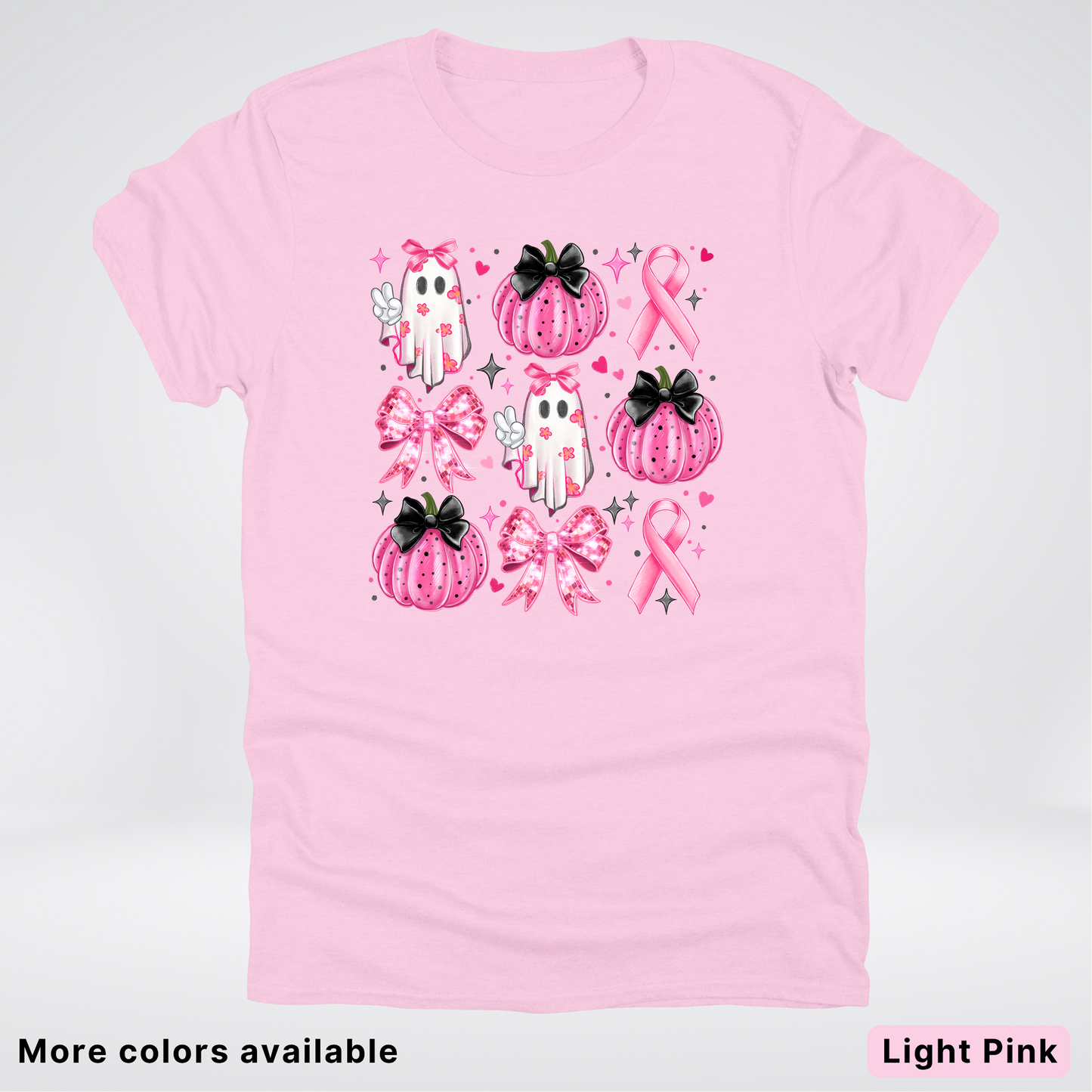 Ghost & Pink Out Pumpkins Coquette Cute Ghost Disco Bow - T-Shirt