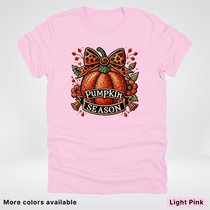 Pumpkin Season Leopard Print Bow Fall Autumn  - T-Shirts