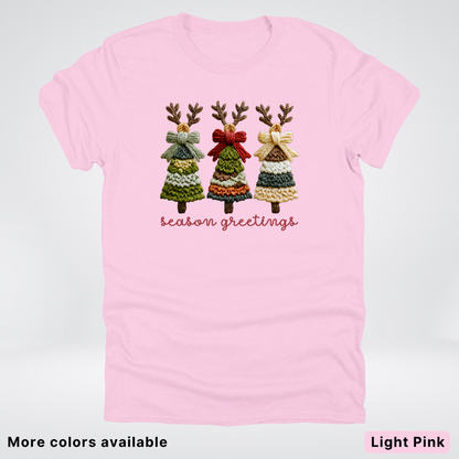 Season Greetings Reindeer Trees Hook Yard Faux - T-Shirt
