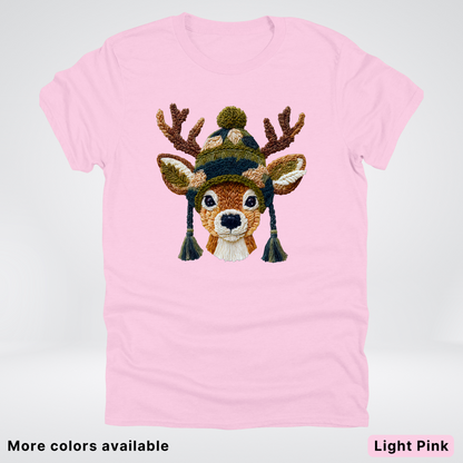 Cozy Winter Reindeer Hook Yard Faux Texture - T-Shirt