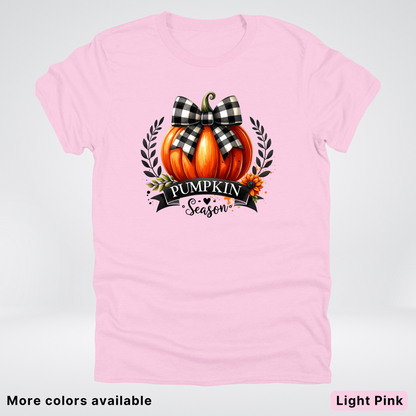 Pumpkin Season Black Plaid Bow - T-Shirt