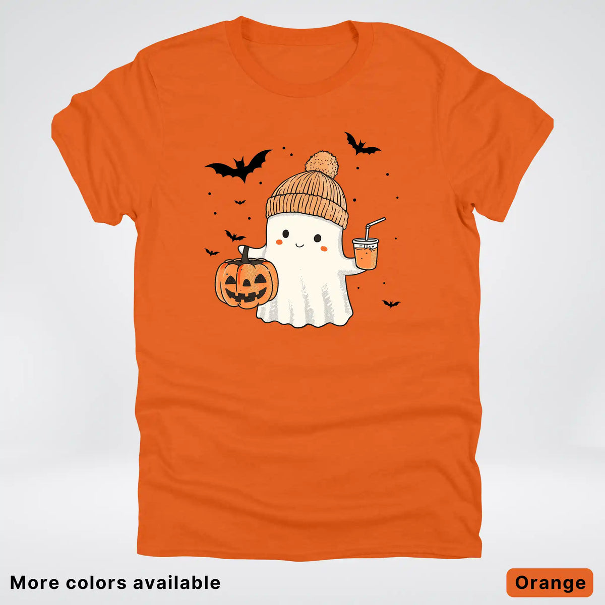 Cute Fall Ghost with Pumpkin And Bats T-Shirt