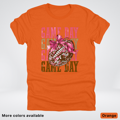 Game Day Pink Coquette Disco Football - T-Shirt