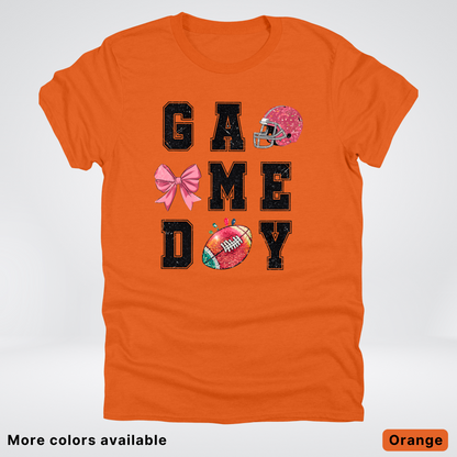 Game Day Pink Helmet Football & Bow - T-Shirt