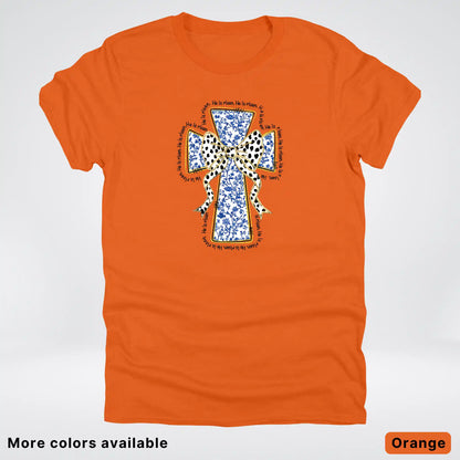 He Is Risen Cross – Blue Toile Easter Faith Graphic - T-Shirt